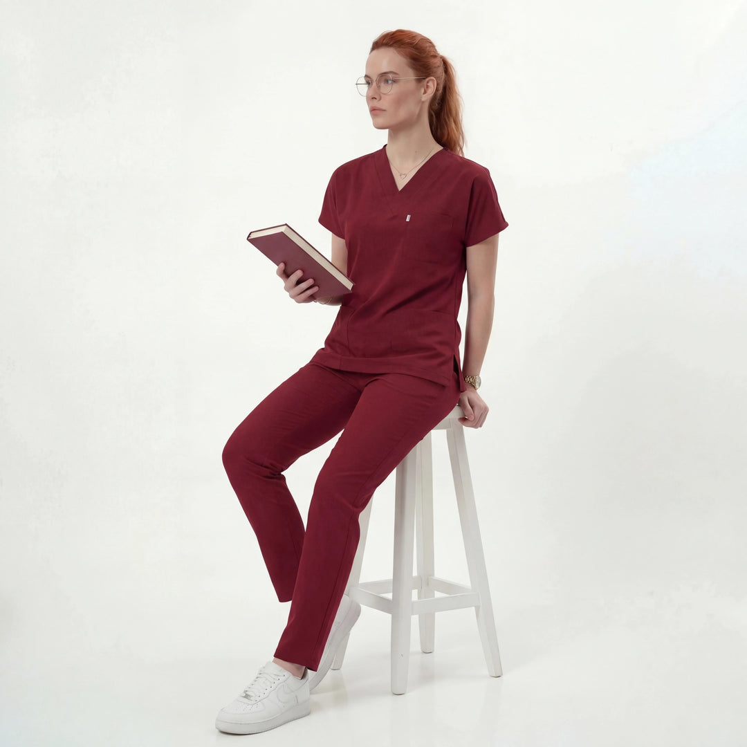 Premium Likralı Klasik Seri Kadın Bordo Üniforma Takımı