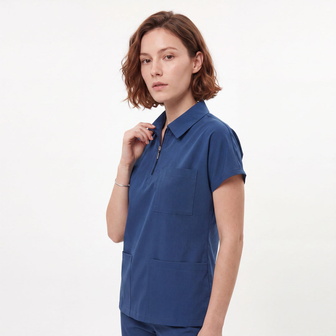 Premium Likralı Zipper Seri Kadın Havacı Mavisi Üniforma Takımı