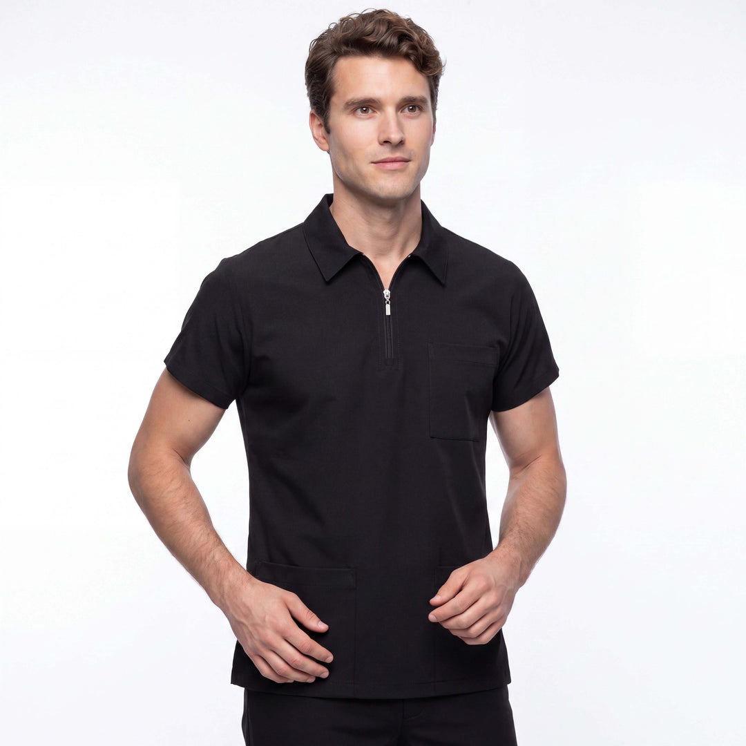 Likralı Zipper Seri Erkek Siyah Üniforma Üst