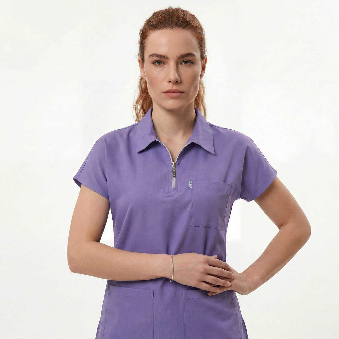 Likralı Zipper Seri Kadın Lila Üniforma Takımı