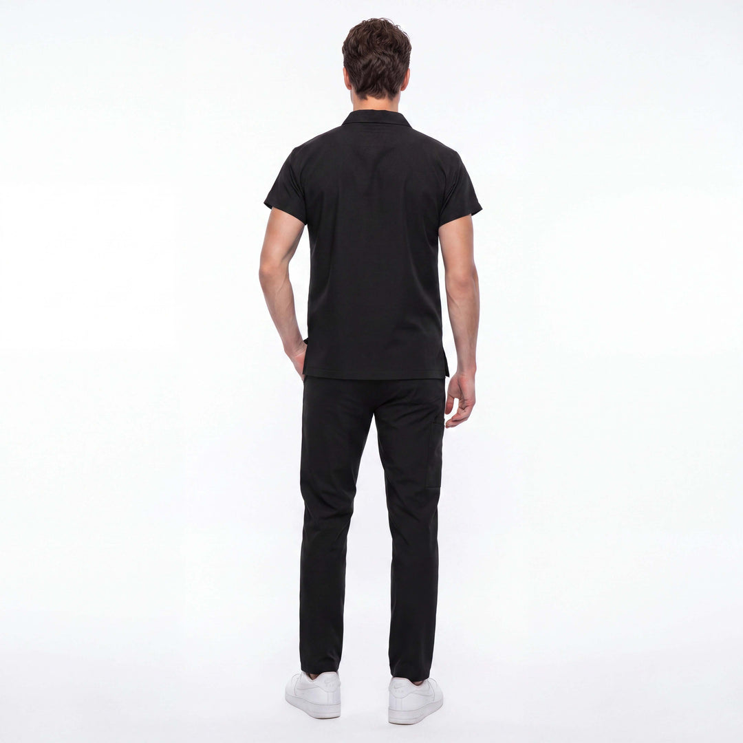 Likralı Zipper Seri Erkek Siyah Üniforma Takımı