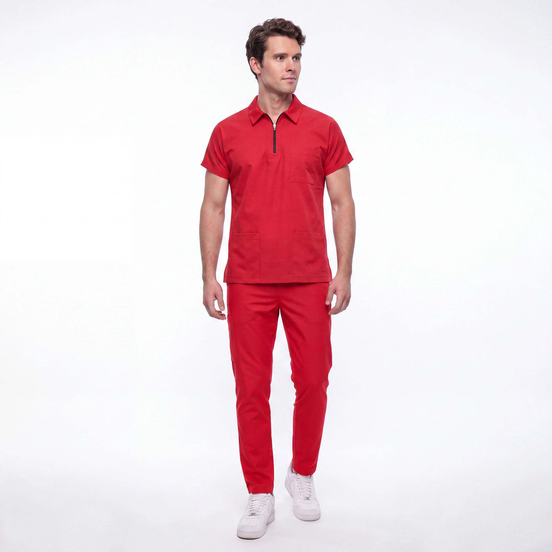 Likralı Zipper Seri Erkek Kırmızı Üniforma Alt