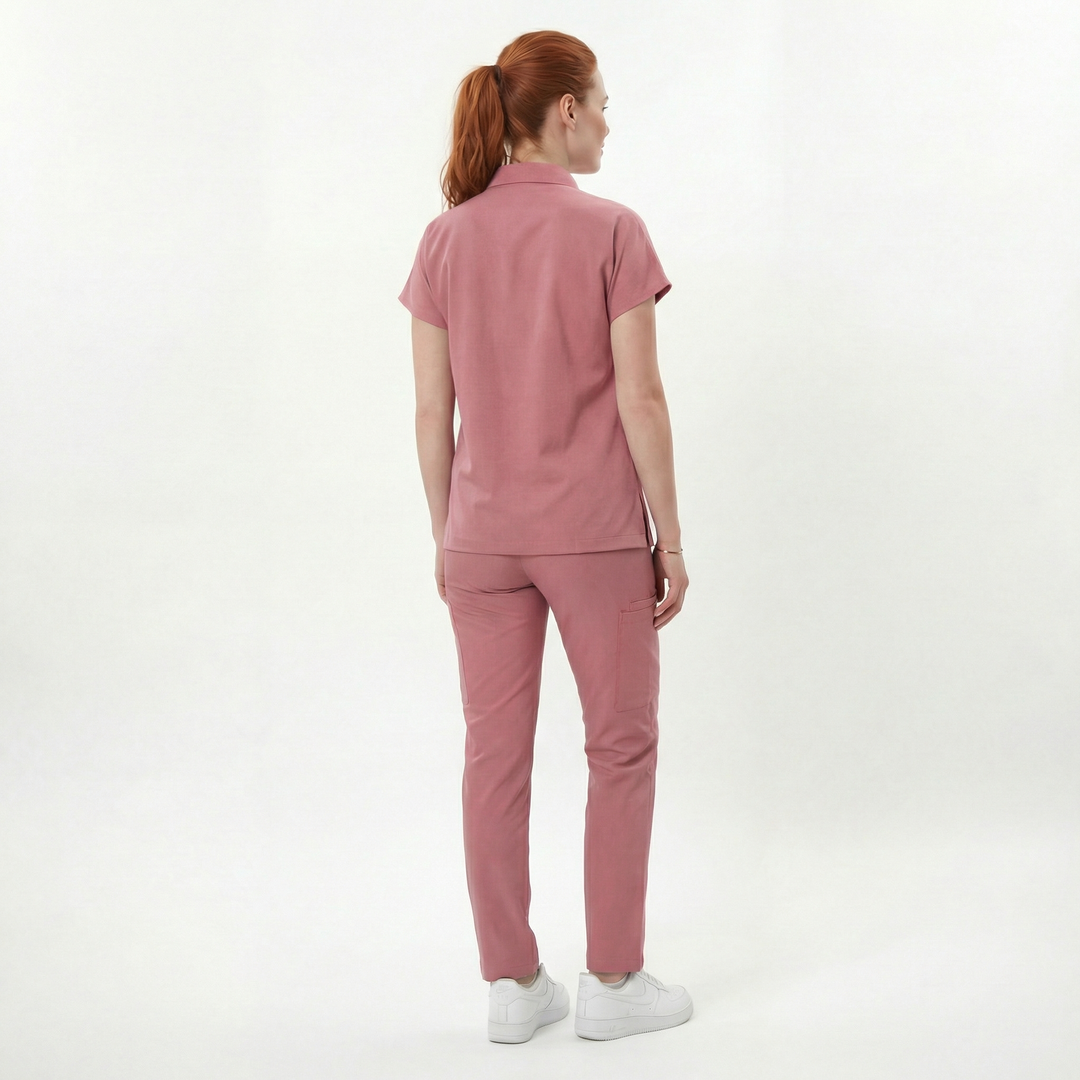Likralı Zipper Seri Kadın Mercan Pembesi Üniforma Takımı