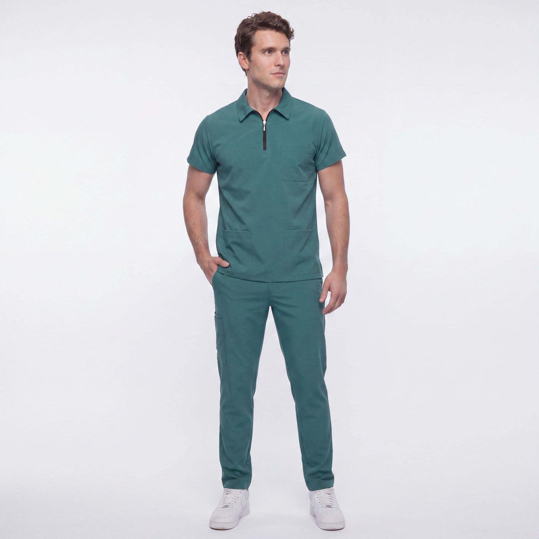 Likralı Zipper Seri Erkek Cerrahi Yeşili Üniforma Takımı