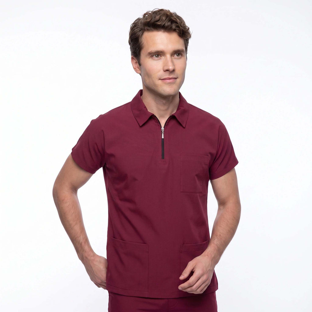 Likralı Zipper Seri Erkek Bordo Üniforma Takımı
