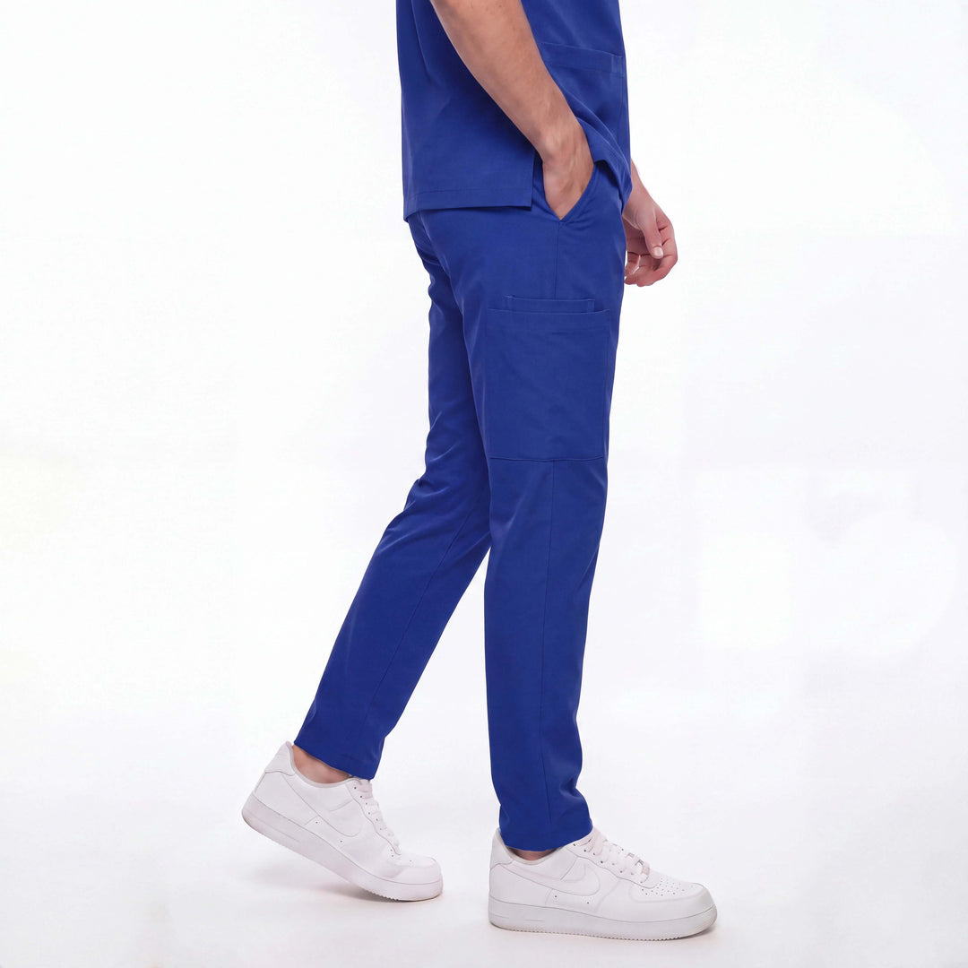 Likralı Zipper Seri Erkek Saks Mavisi Üniforma Takımı