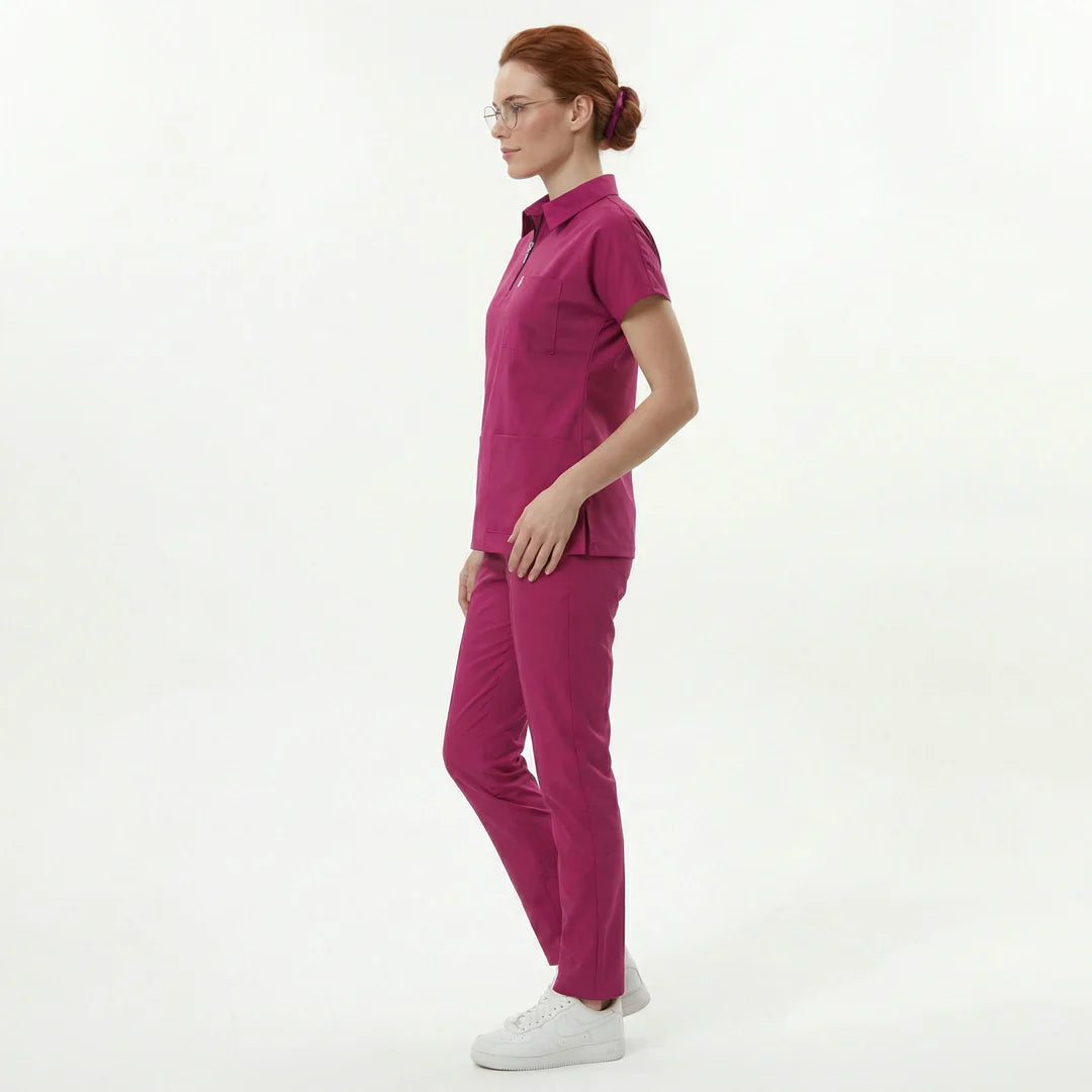 Likralı Zipper Seri Kadın Fuşya Üniforma Alt