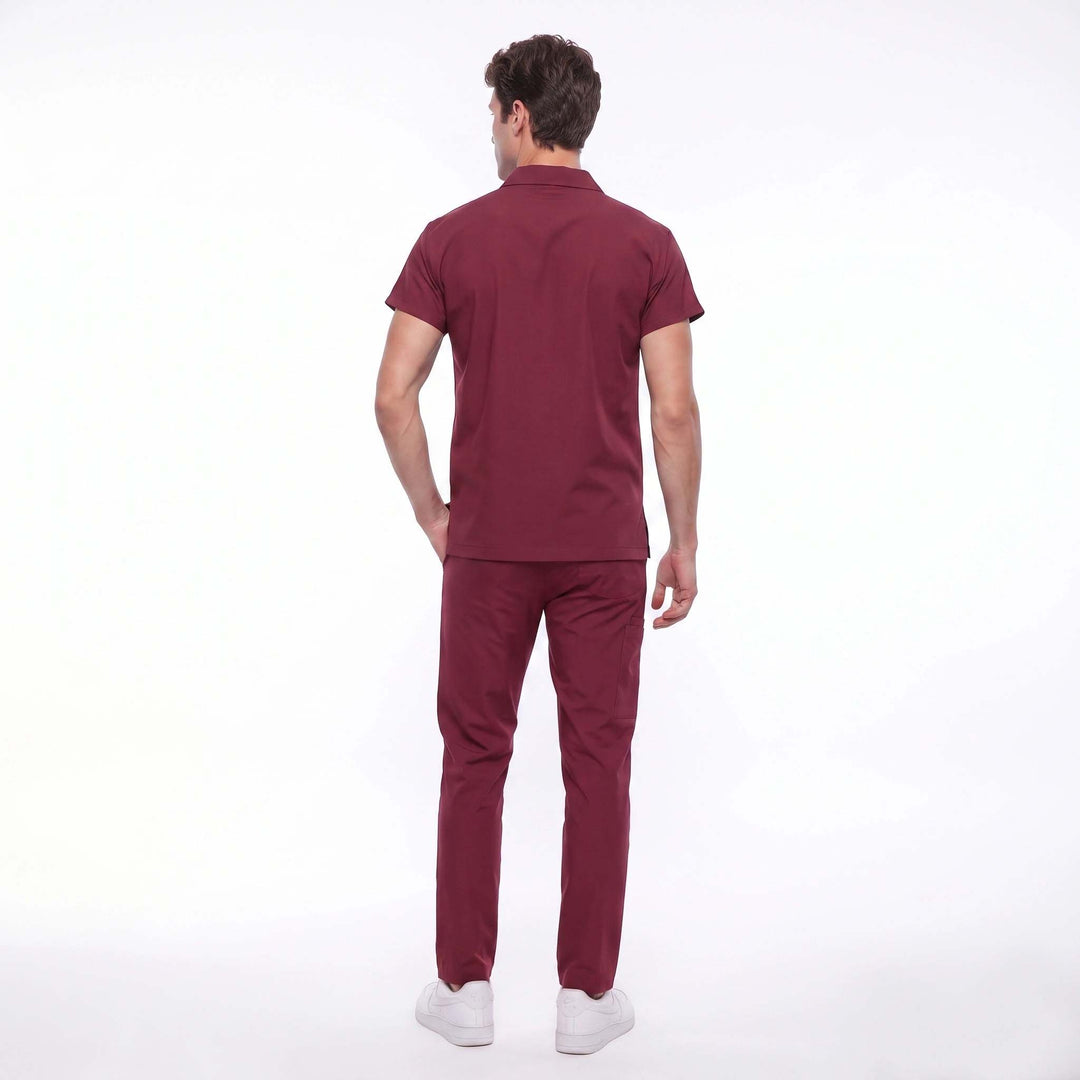 Likralı Zipper Seri Erkek Bordo Üniforma Takımı