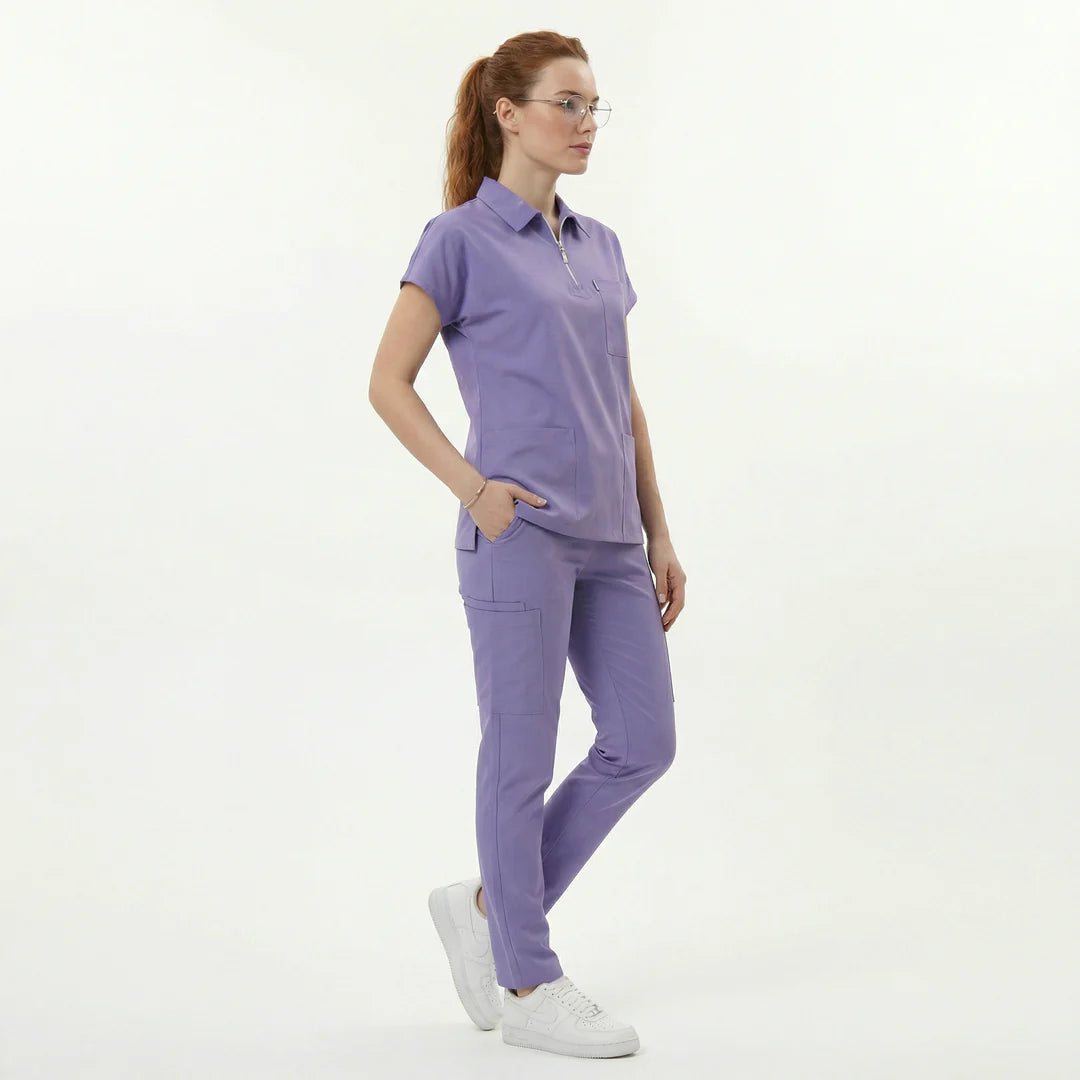 Likralı Zipper Seri Kadın Lila Üniforma Alt
