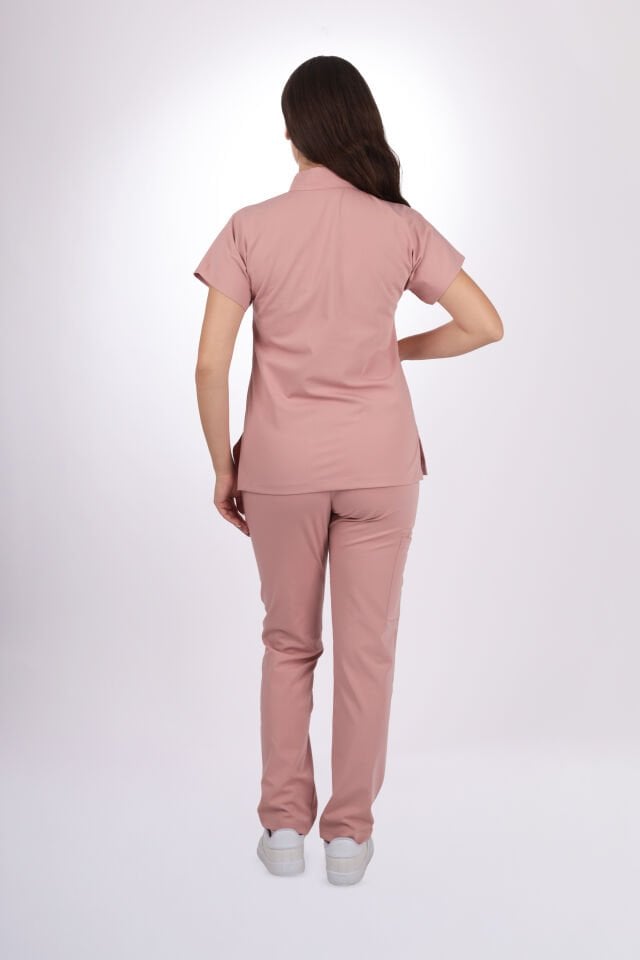Premium Likralı Zipper Seri Kadın Pudra Üniforma Takımı