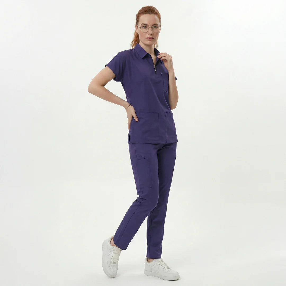 Likralı Zipper Seri Kadın Mor Üniforma Alt