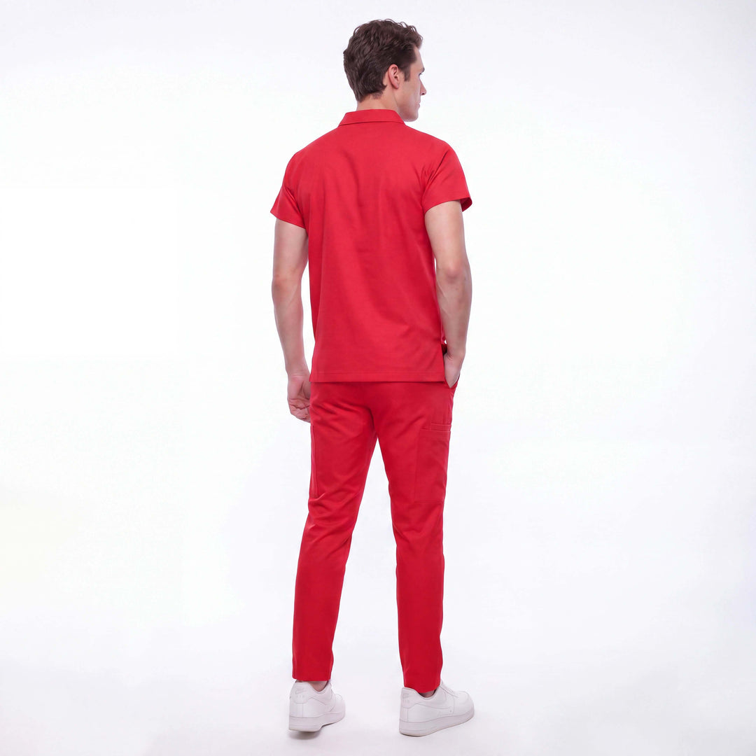 Likralı Zipper Seri Erkek Kırmızı Üniforma Takımı