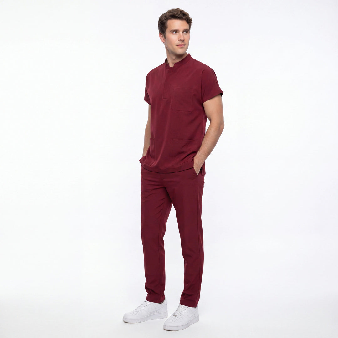 Premium Likralı Snap Seri Erkek Bordo Üniforma Üst