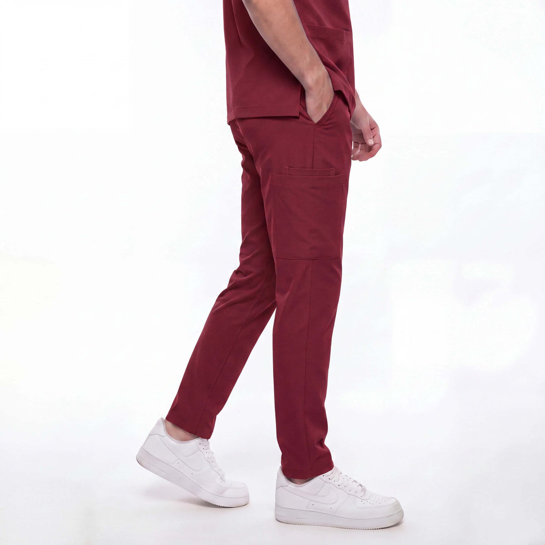 Likralı Zipper Seri Erkek Bordo Üniforma Takımı