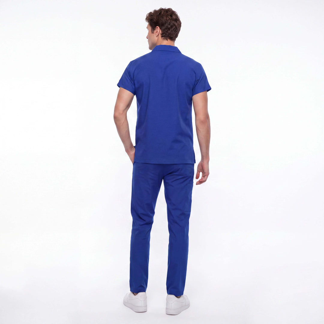 Likralı Zipper Seri Erkek Saks Mavisi Üniforma Takımı
