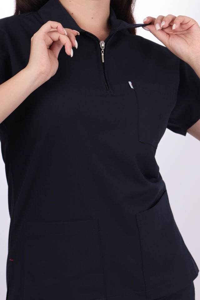 Premium Likralı Zipper Seri Kadın Siyah Üniforma Takımı