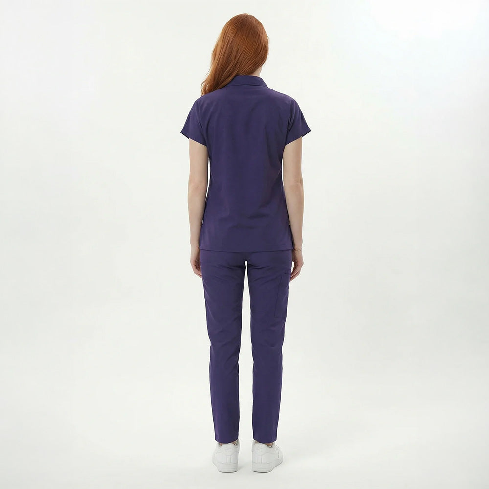 Likralı Zipper Seri Kadın Mor Üniforma Takımı