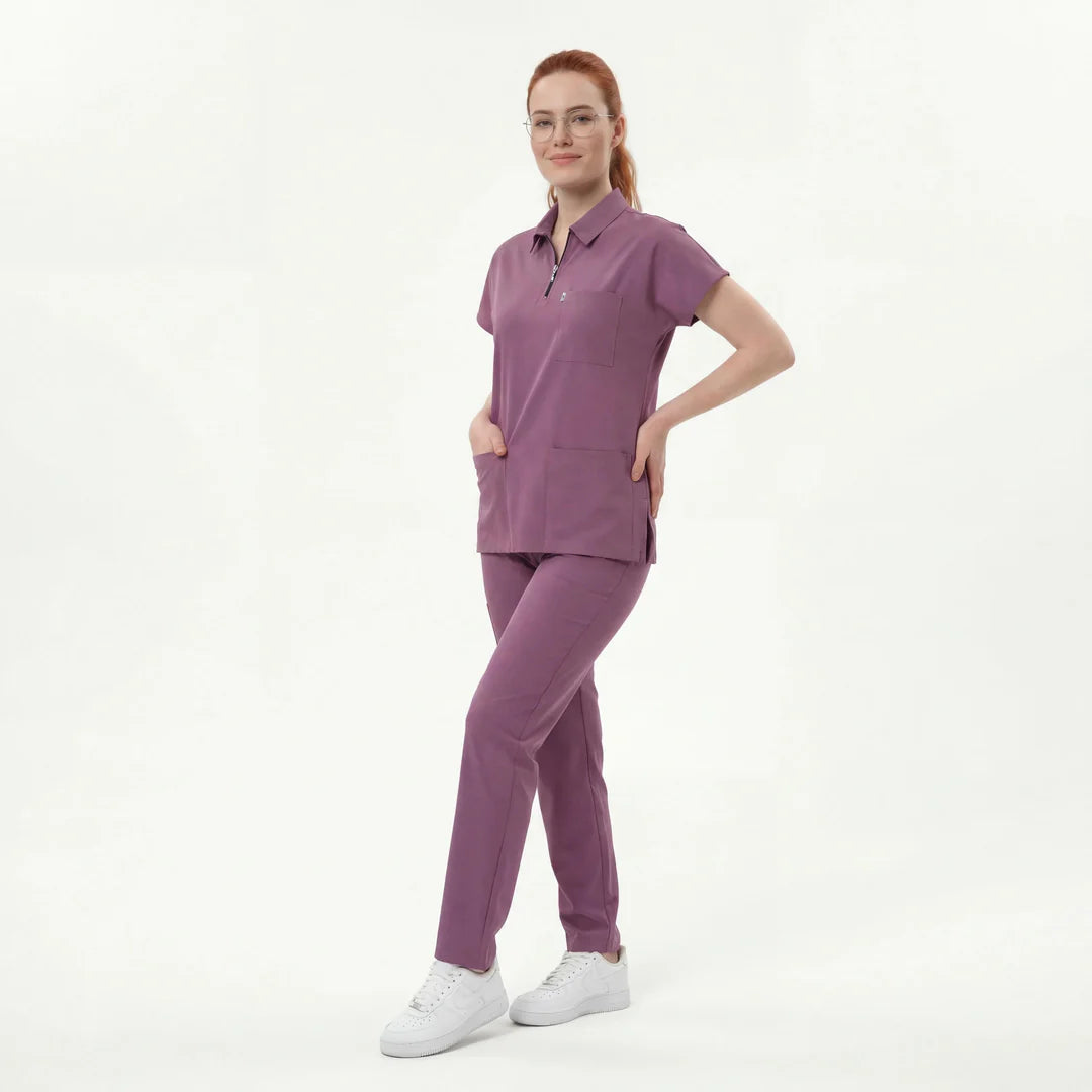 Likralı Zipper Seri Kadın Açık Mürdüm Üniforma Alt
