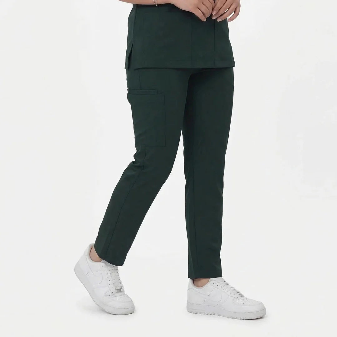 Likralı Zipper Seri Kadın Avcı Yeşili Üniforma Alt