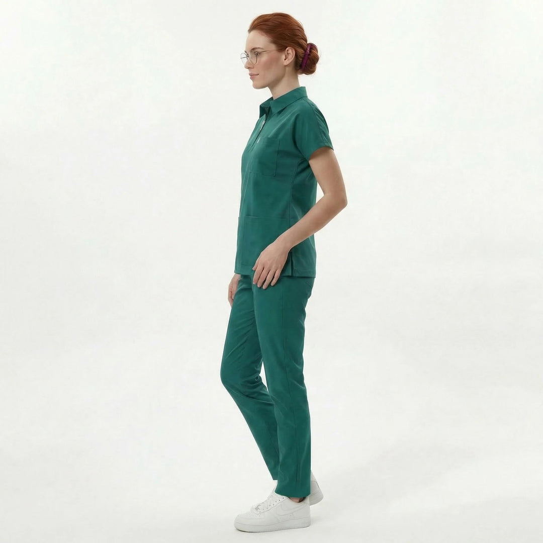 Likralı Zipper Seri Kadın Cerrahi Yeşili Üniforma Üst