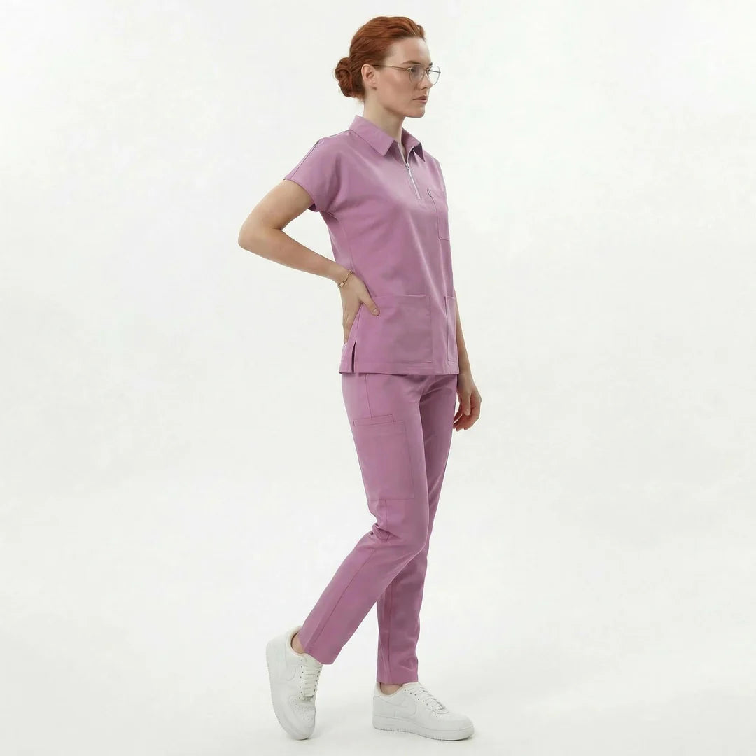 Likralı Zipper Seri Kadın Aqua Pembe Üniforma Alt