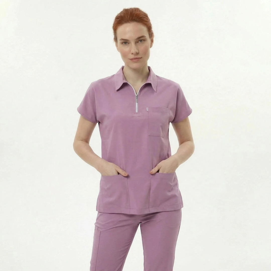 Likralı Zipper Seri Kadın Aqua Pembe Üniforma Takımı