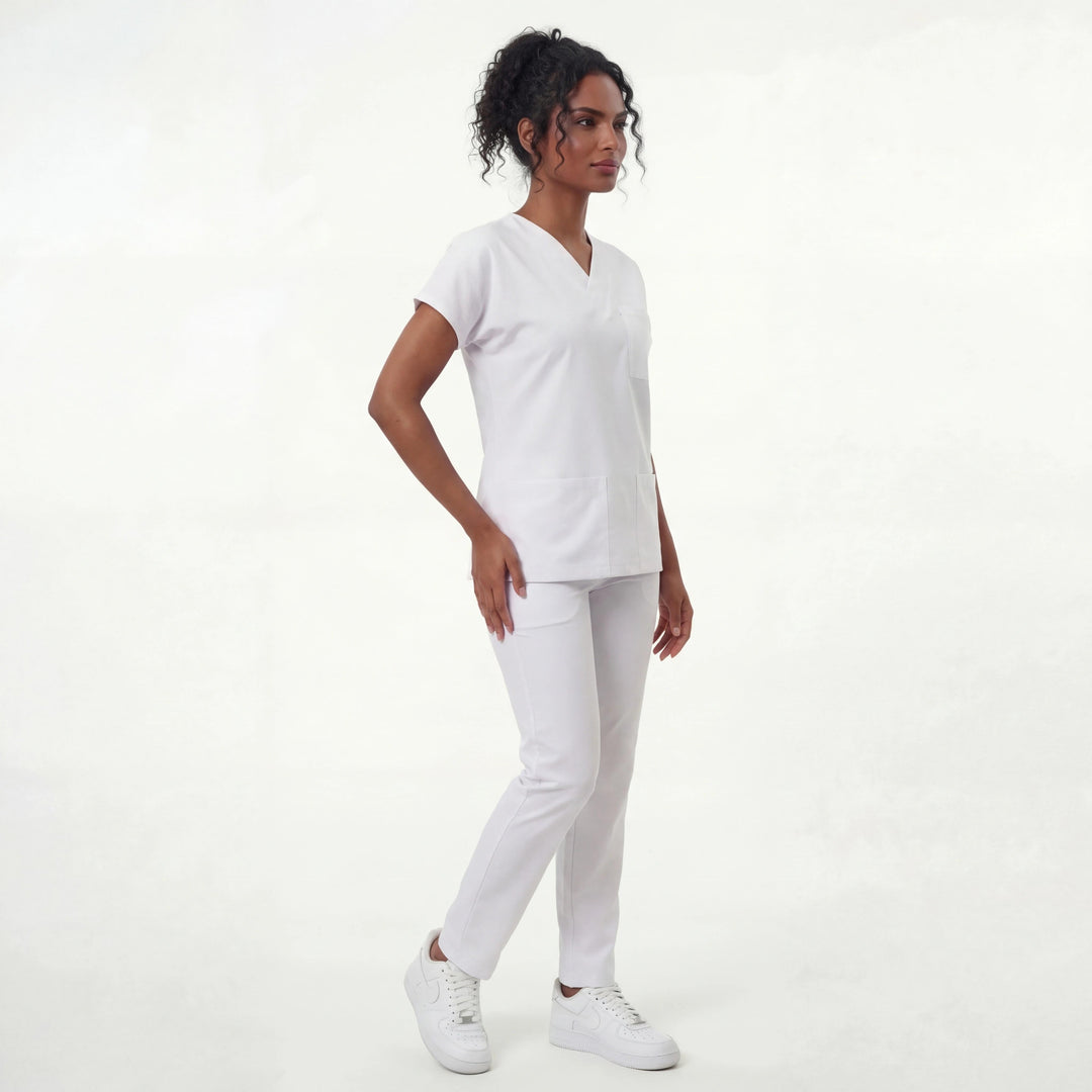 Premium Likralı Klasik Seri Kadın Beyaz Üniforma Üst
