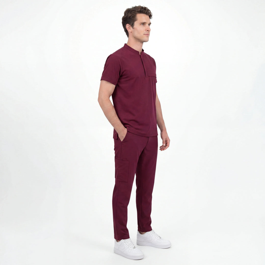 Premium Likralı Lotus Seri Erkek Bordo Üniforma Takımı