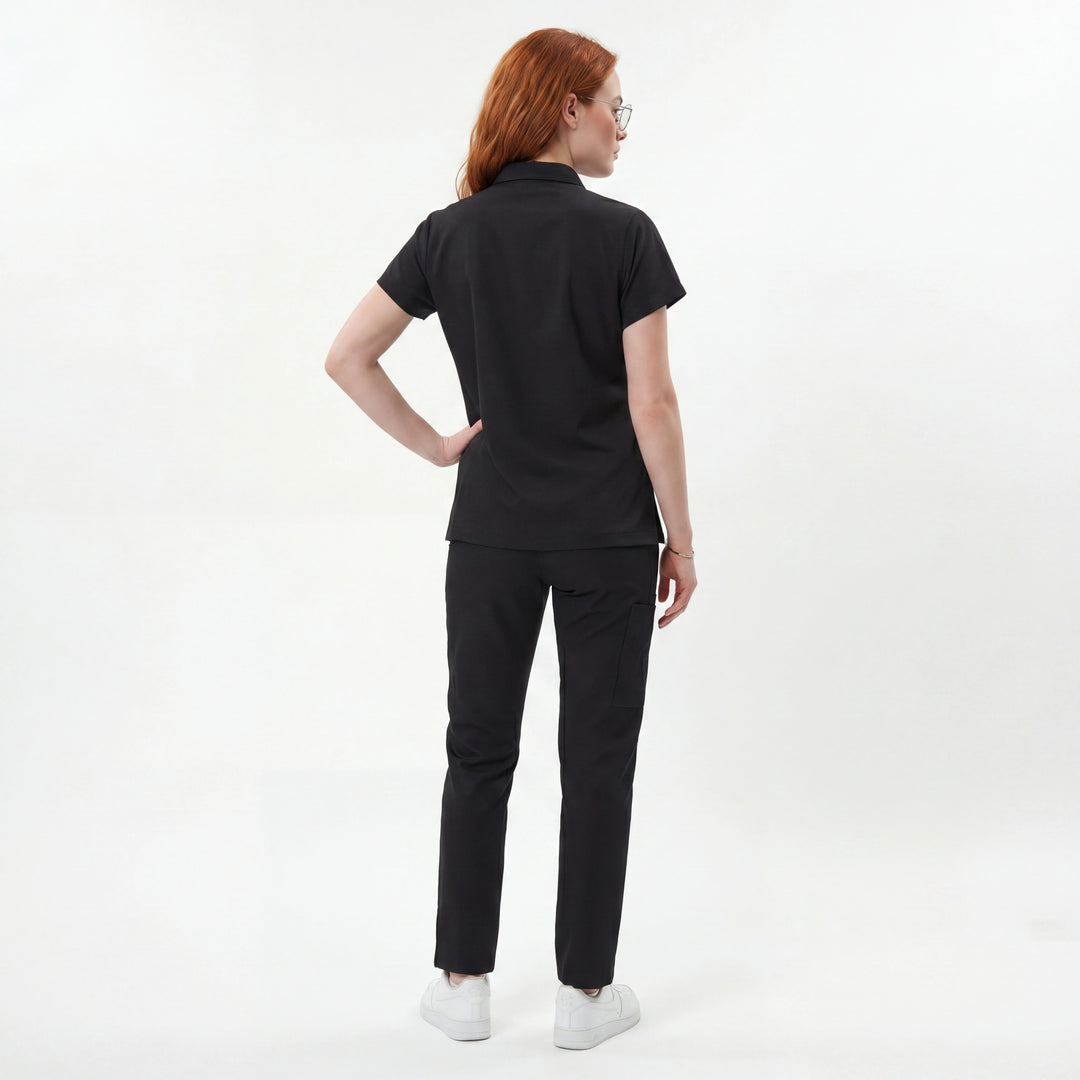 Likralı Zipper Seri Kadın Siyah Üniforma Takımı