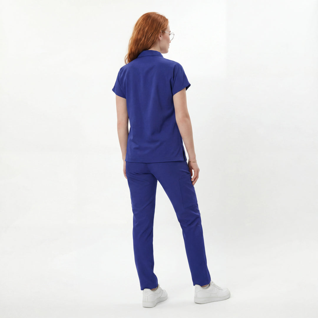 Likralı Zipper Seri Kadın Saks Mavisi Üniforma Takımı