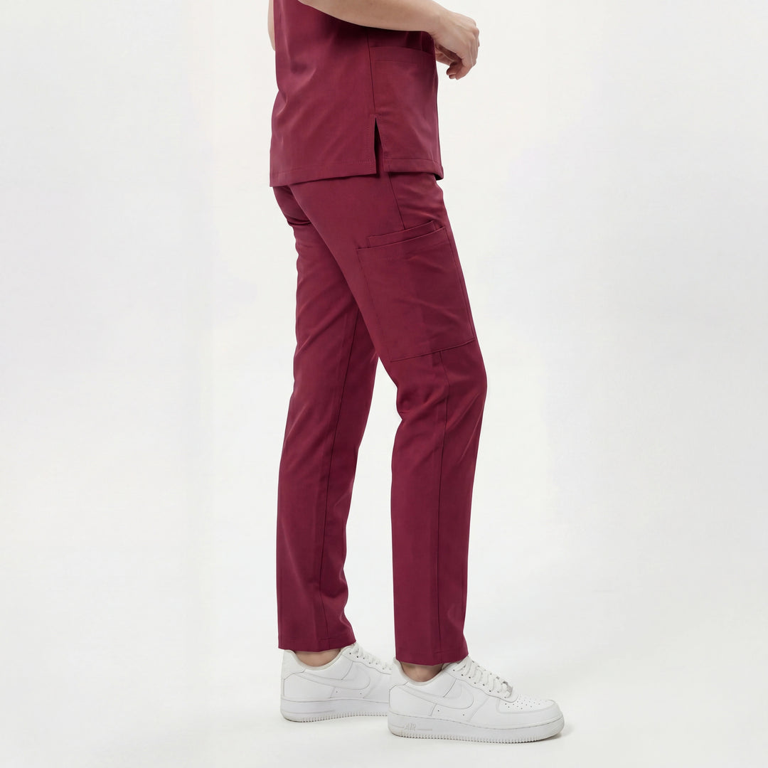 Likralı Zipper Seri Kadın Bordo Üniforma Takımı