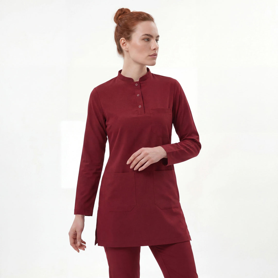 Likralı Tesettür Seri Kadın Bordo Üniforma Üst