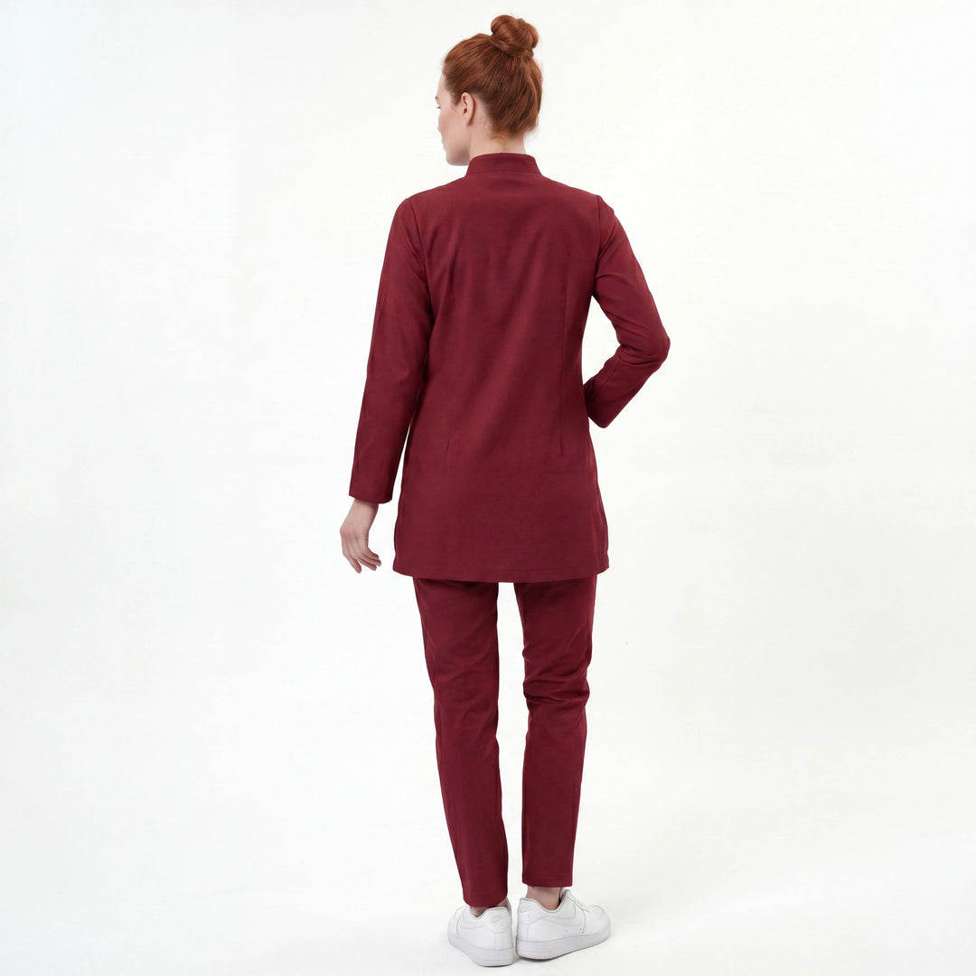 Likralı Tesettür Seri Kadın Bordo Üniforma Takımı