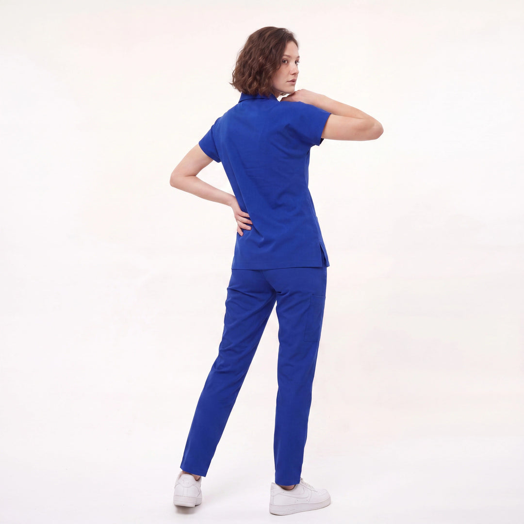Premium Likralı Zipper Seri Kadın Saks Mavisi Üniforma Takımı
