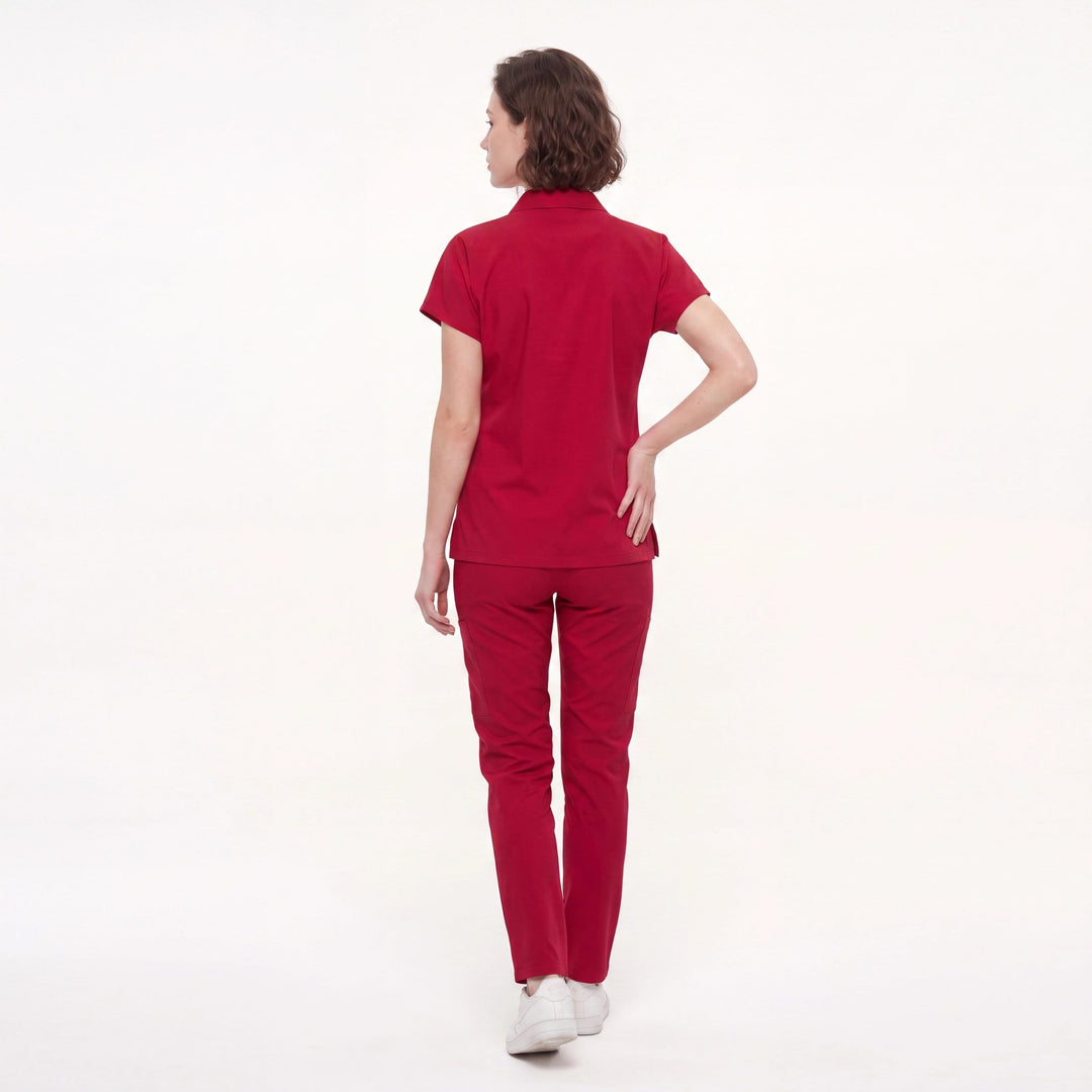 Premium Likralı Zipper Seri Kadın Kırmızı Üniforma Takımı