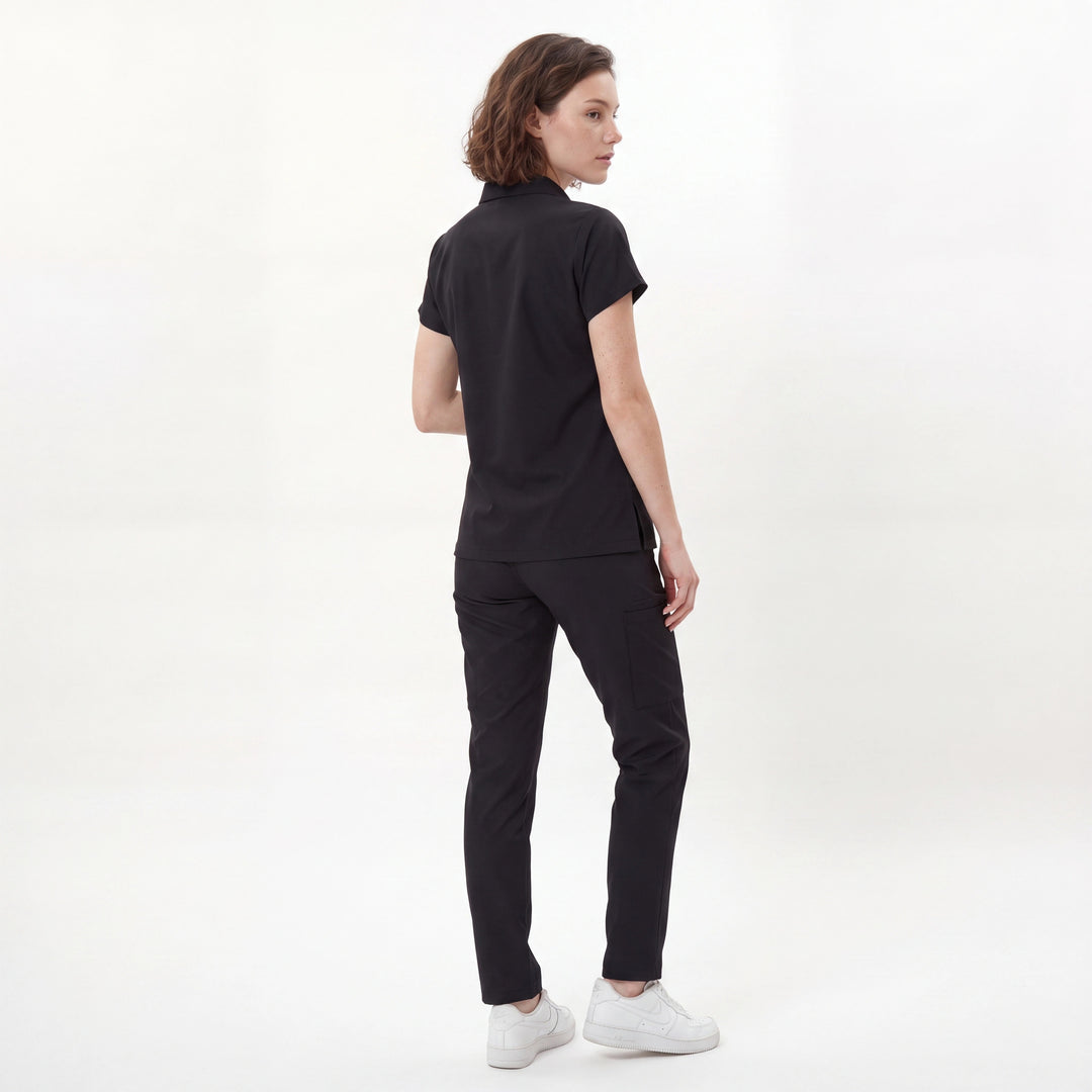 Premium Likralı Zipper Seri Kadın Siyah Üniforma Takımı