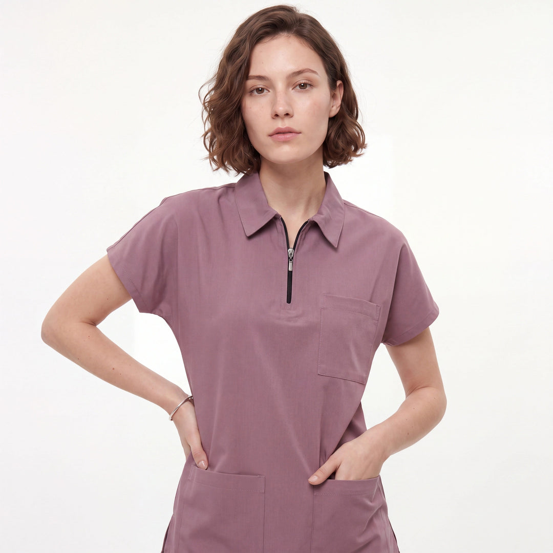 Premium Likralı Zipper Seri Kadın Açık Mürdüm Üniforma Takımı