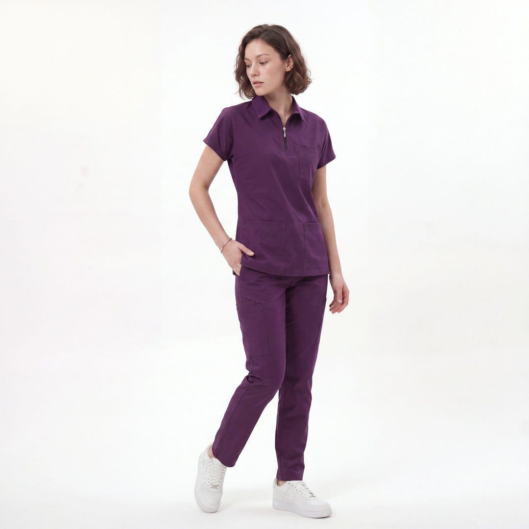 Premium Likralı Zipper Seri Kadın Mor Üniforma Takımı