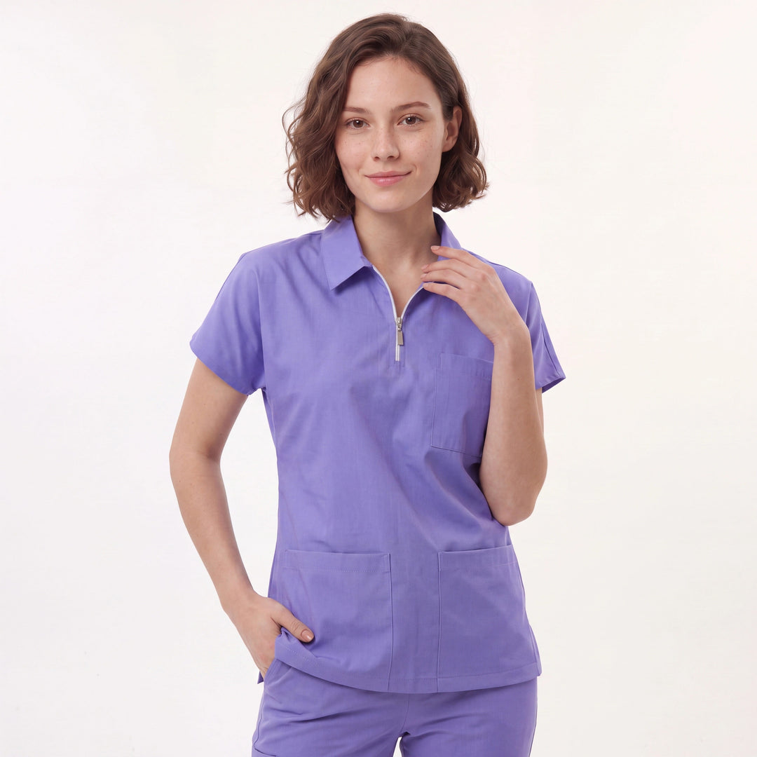 Premium Likralı Zipper Seri Kadın lila Üniforma Üst