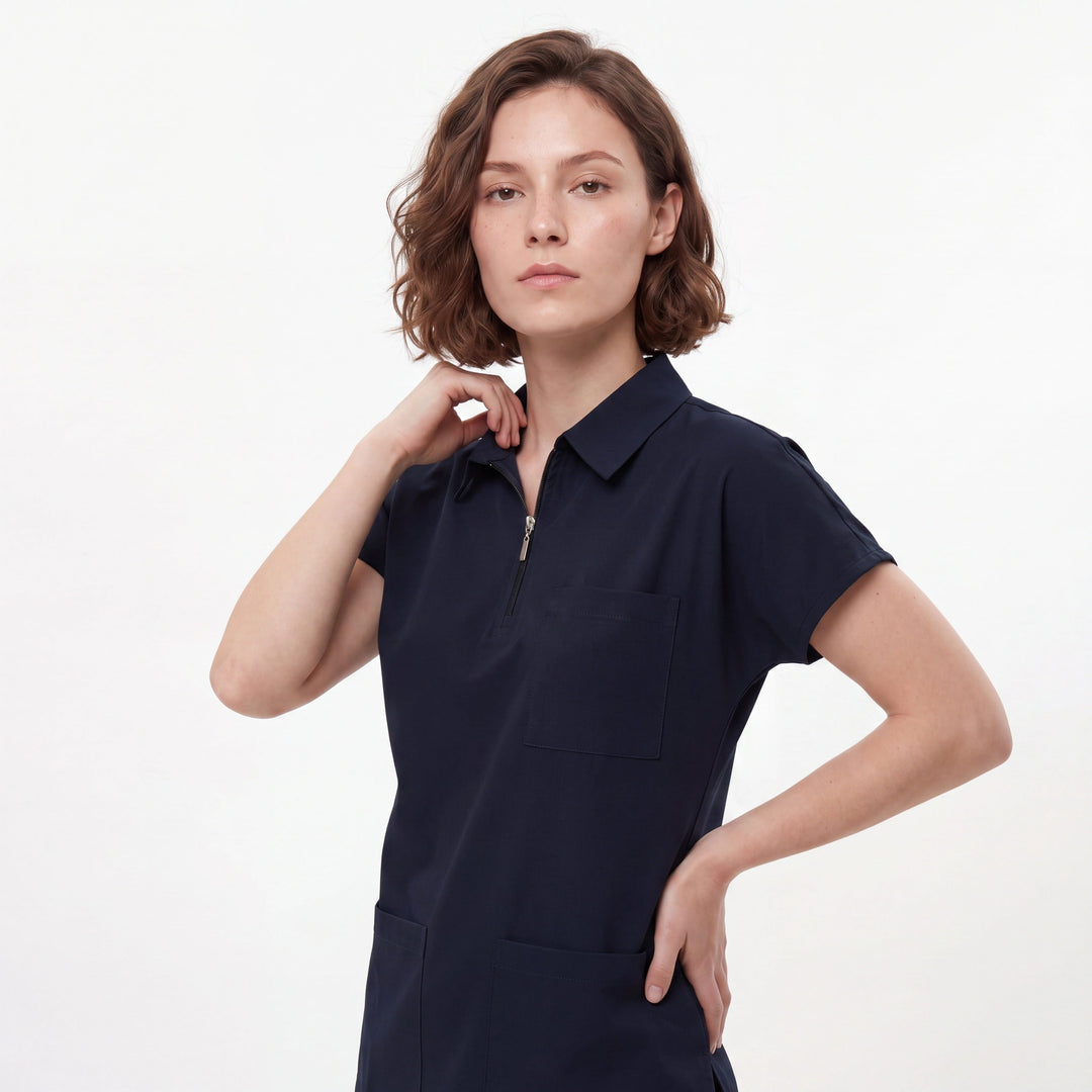 Premium Likralı Zipper Seri Kadın Lacıvert Üniforma Takımı