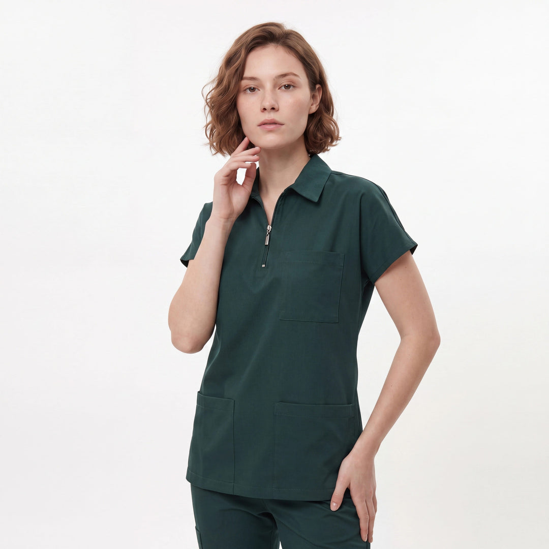 Premium Likralı Zipper Seri Kadın Avcı Yeşili Üniforma Takımı