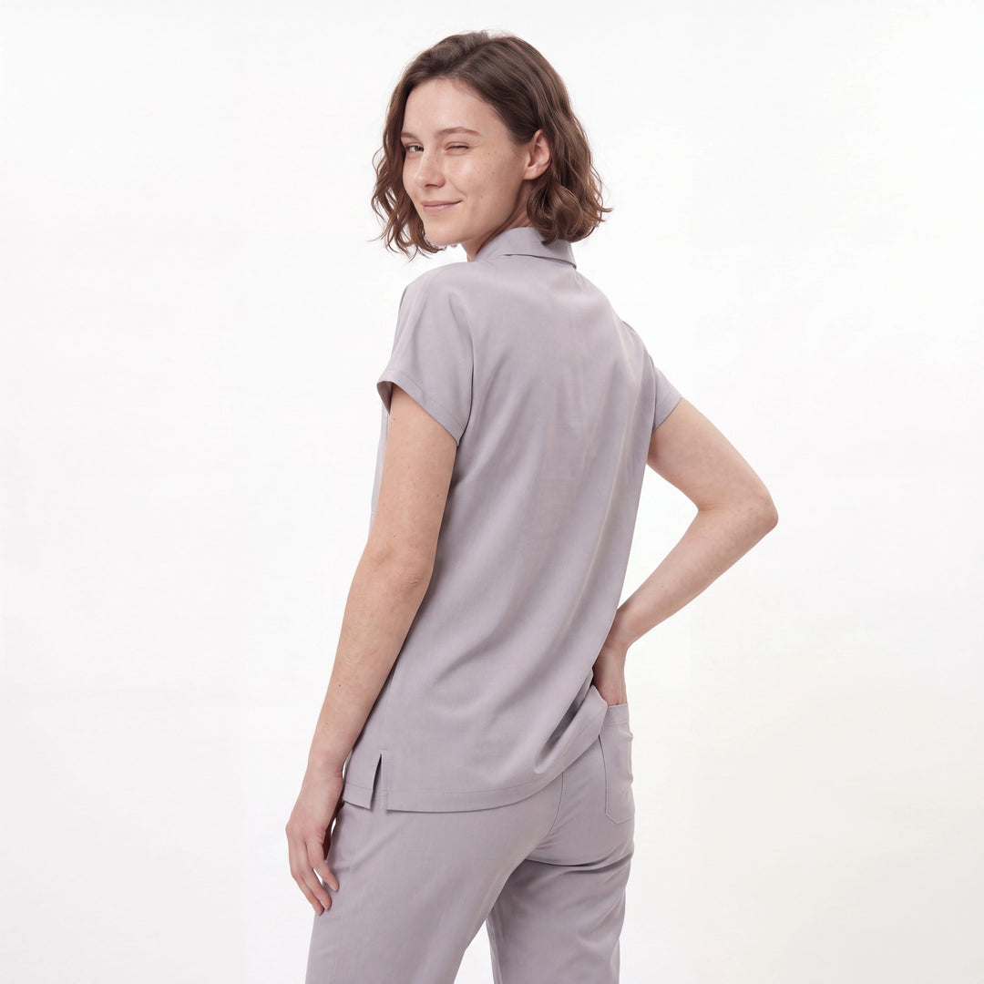 Premium Likralı Zipper Seri Kadın Açık Gri Üniforma Üst