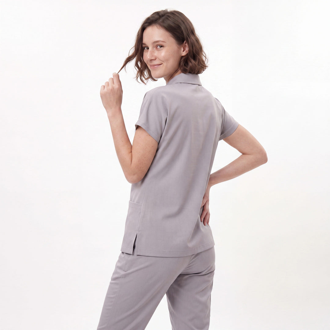Premium Likralı Zipper Seri Kadın Açık Gri Üniforma Takımı