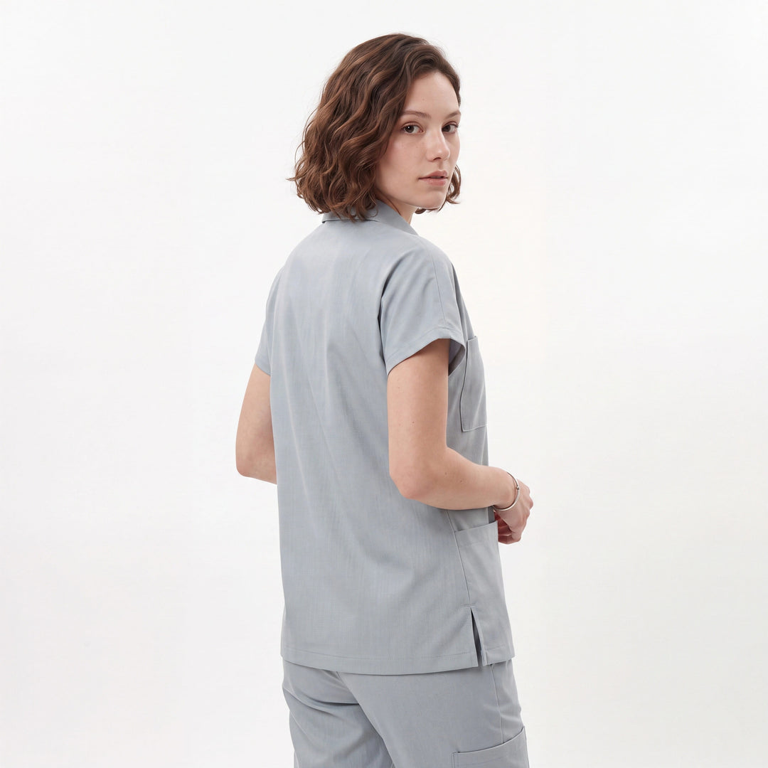 Premium Likralı Zipper Seri Kadın Bulut Mavisi Üniforma Üst