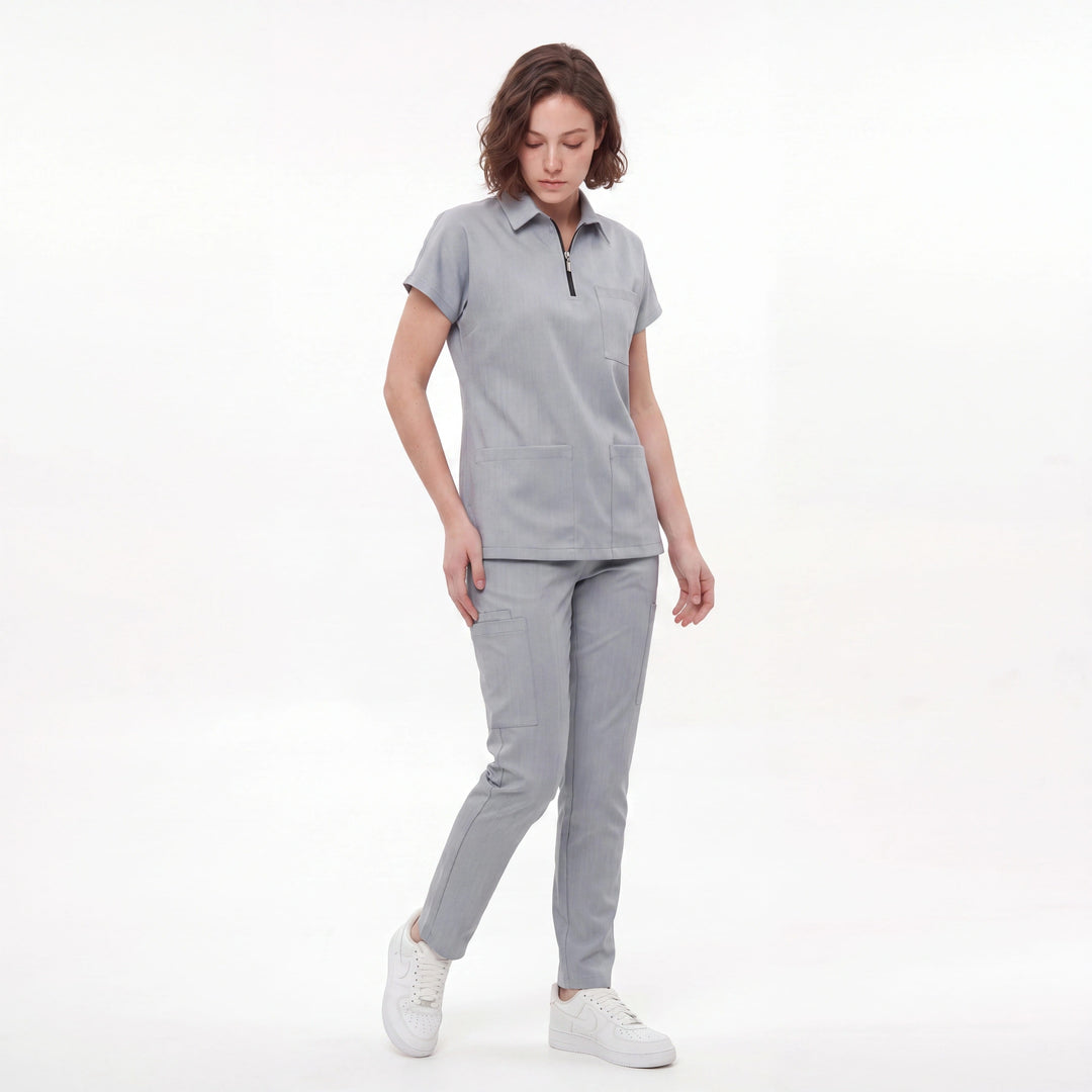 Premium Likralı Zipper Seri Kadın Bulut Mavisi Üniforma Takımı
