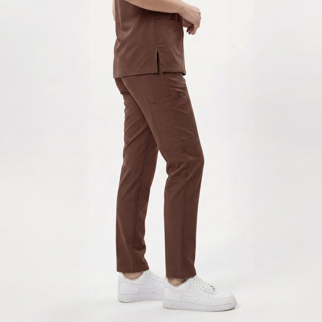 Premium Likralı Zipper Seri Kadın Kahverengi Üniforma Alt