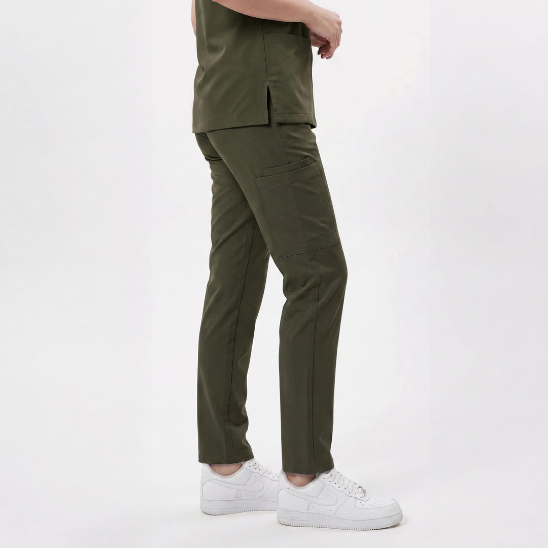 Premium Likralı Zipper Seri Kadın Koyu Haki Üniforma Takımı