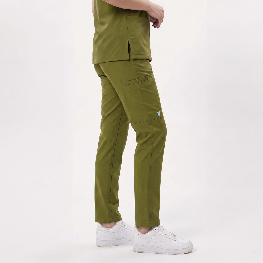 Premium Likralı Zipper Seri Kadın Yağ Yeşili Üniforma Takımı