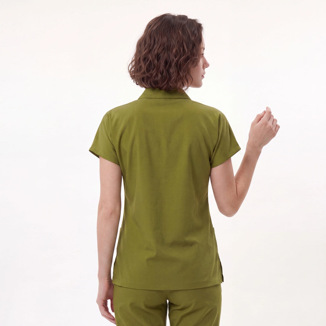 Premium Likralı Zipper Seri Kadın Yağ Yeşili Üniforma Takımı