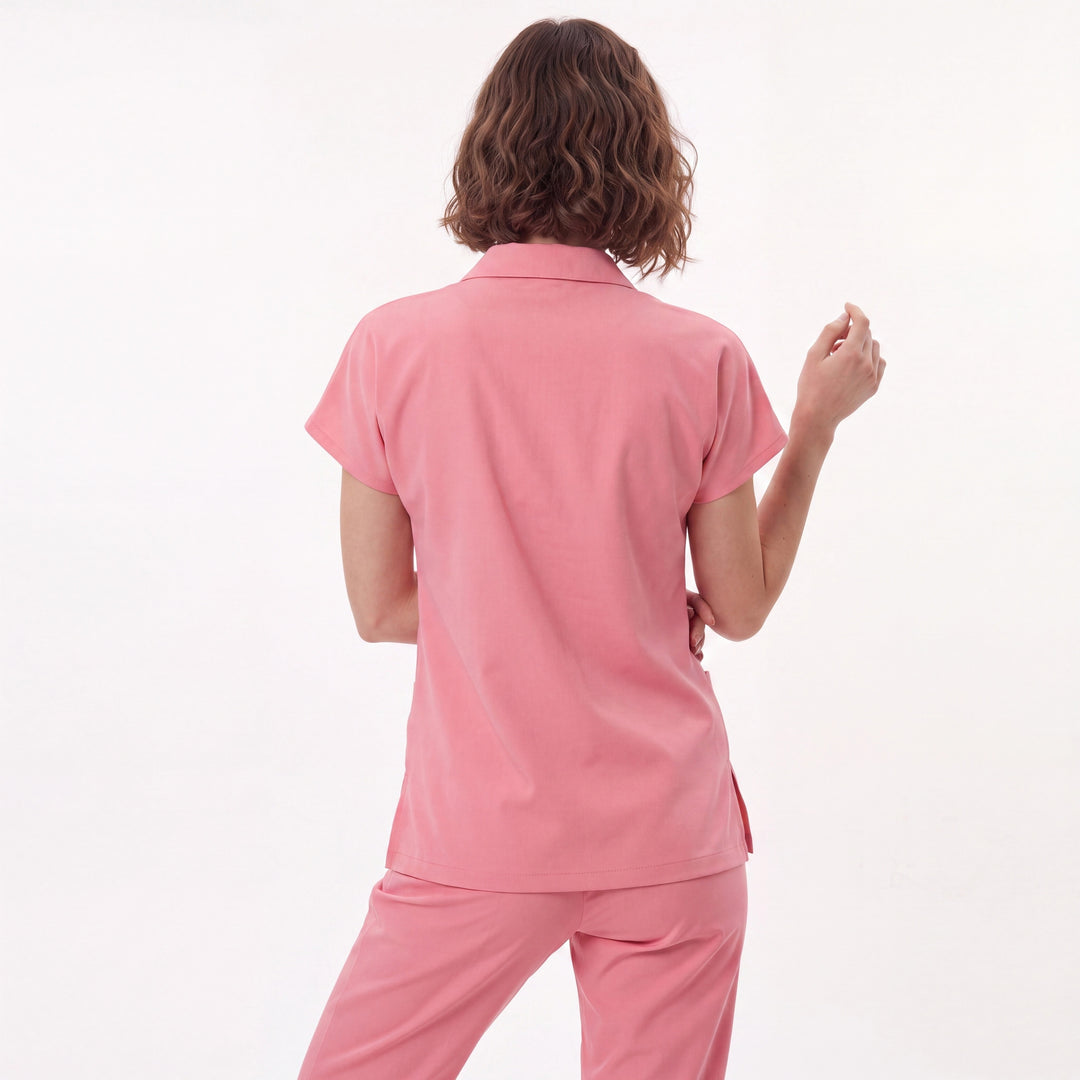 Premium Likralı Zipper Seri Kadın Pembe Üniforma Takımı